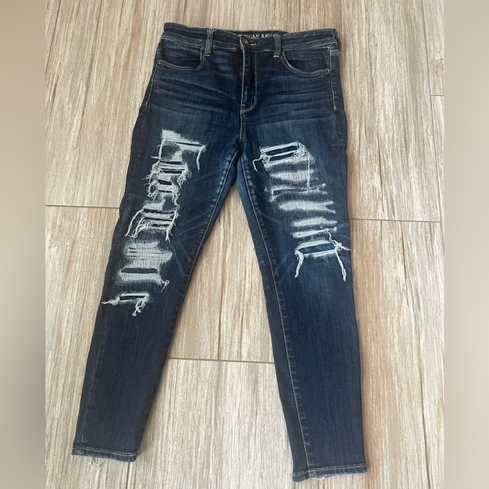 American Eagle Blue Skinny Distressed Jeans